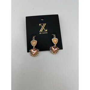 Gold-Plated Heart Drop Earrings By Zaxie With Pink & Pearl Accents